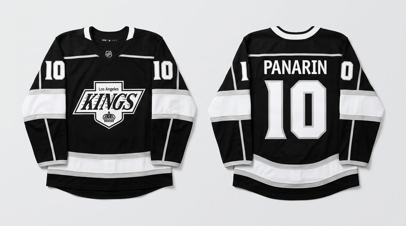Black Los Angeles Kings style hockey jersey number 10 - front and back view