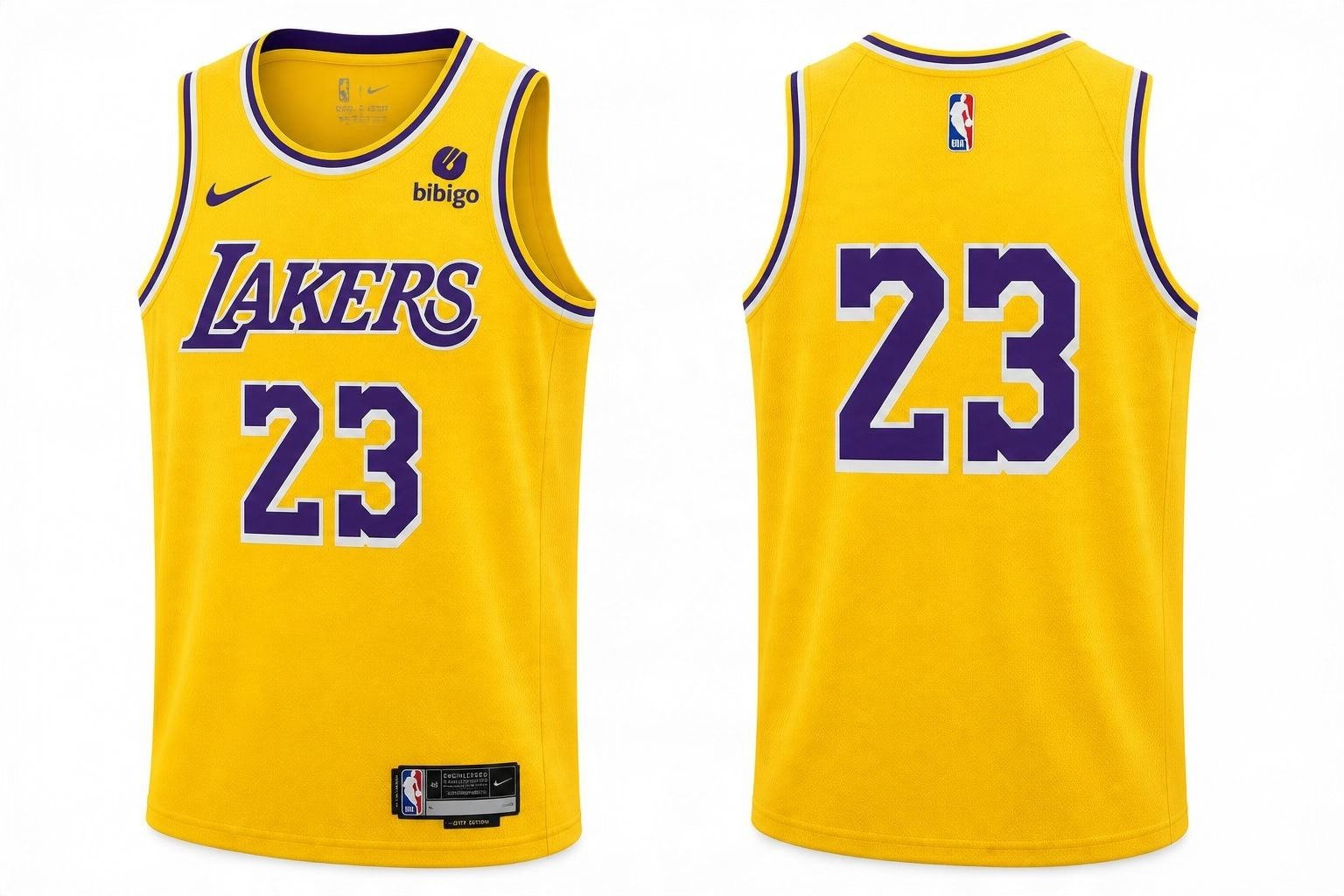 Gold Los Angeles Lakers basketball jersey number 23 – front and back view