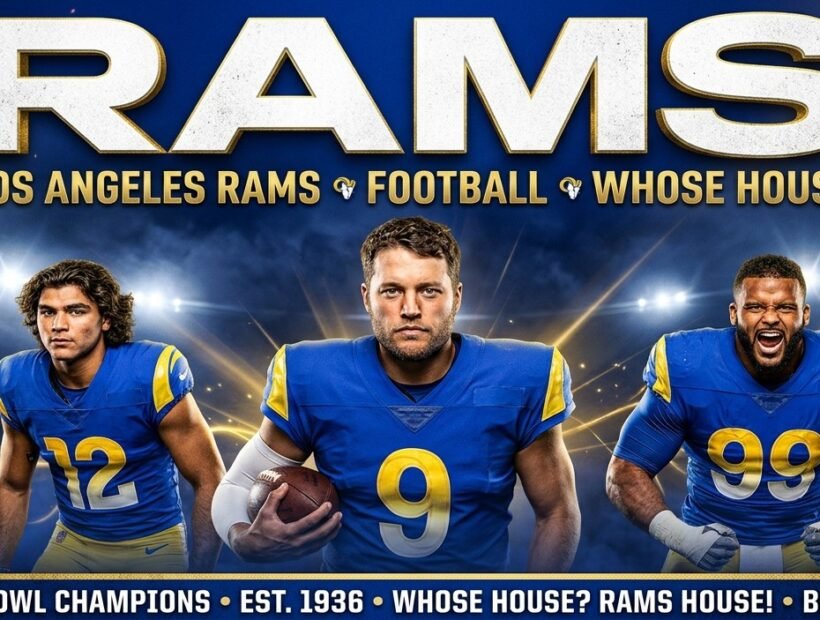 Los Angeles Rams 2026 poster banner with Matthew Stafford, Puka Nacua and Aaron Donald