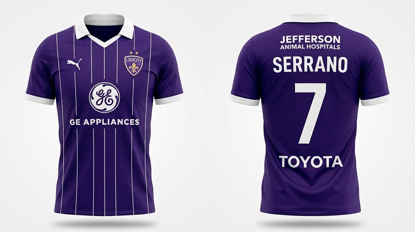 purple Louisville City FC style soccer jersey number 7 - front and back view