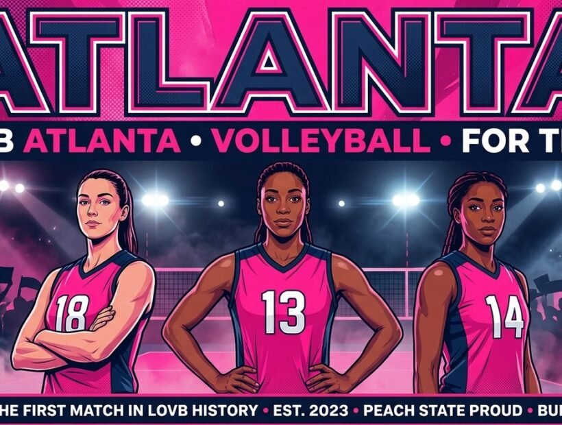 LOVB Atlanta 2026 poster banner with McKenzie Adams, Ivonee Montaño and Tia Jimerson