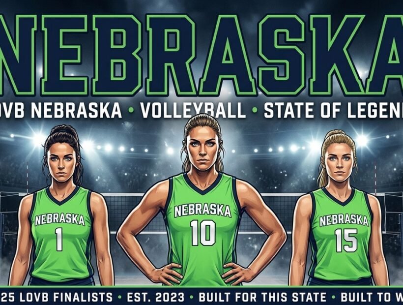 LOVB Nebraska 2026 poster banner with Jordan Larson, Lexi Rodriguez and Ana Carolina