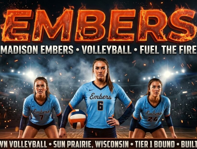 Madison Embers 2026 poster banner — Lursen, Baker and Livingston in the sky-blue VLA jerseys
