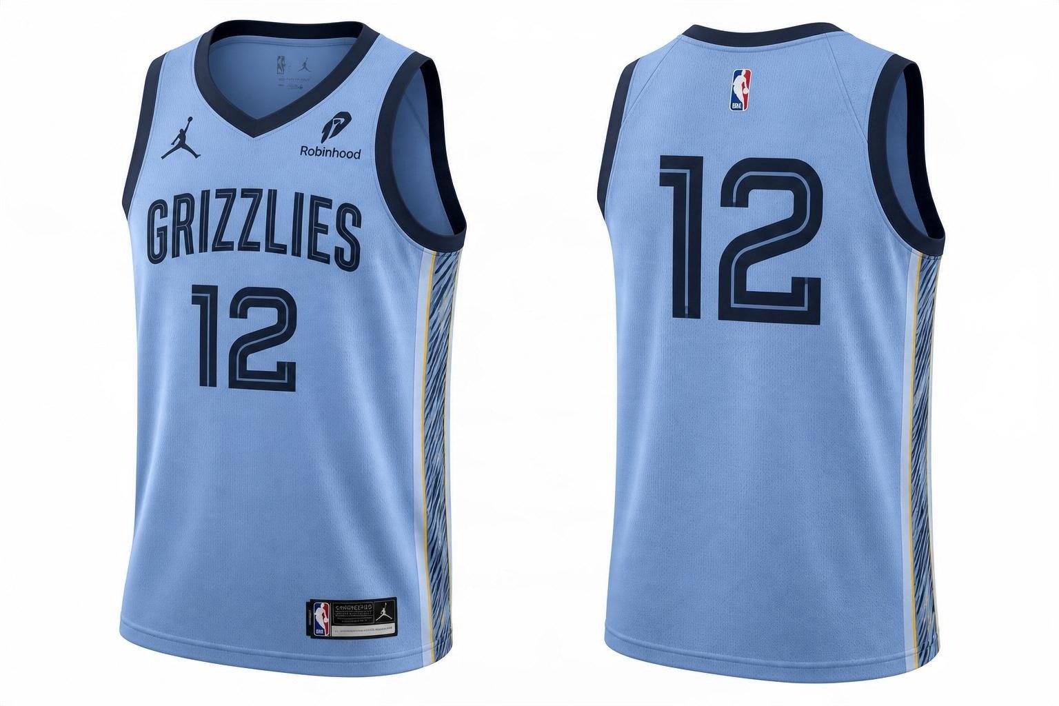 Light blue Memphis Grizzlies basketball jersey number 12 – front and back view