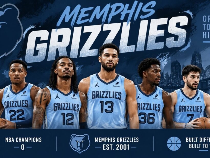 Memphis Grizzlies players in light blue jerseys – 2026-27 team