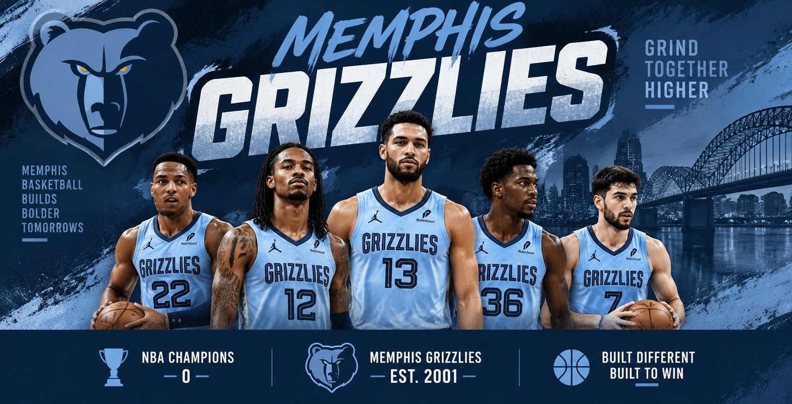 Memphis Grizzlies players in light blue jerseys – 2026-27 team