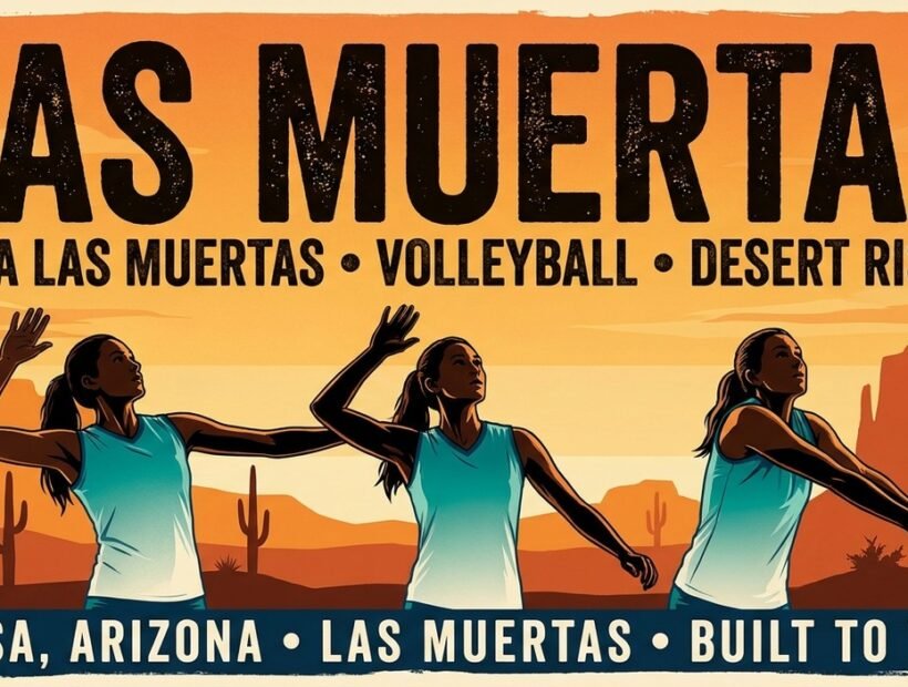 Mesa Las Muertas 2026 poster banner — Kerbaugh, Dominovic and Butters in the teal-to-white jerseys