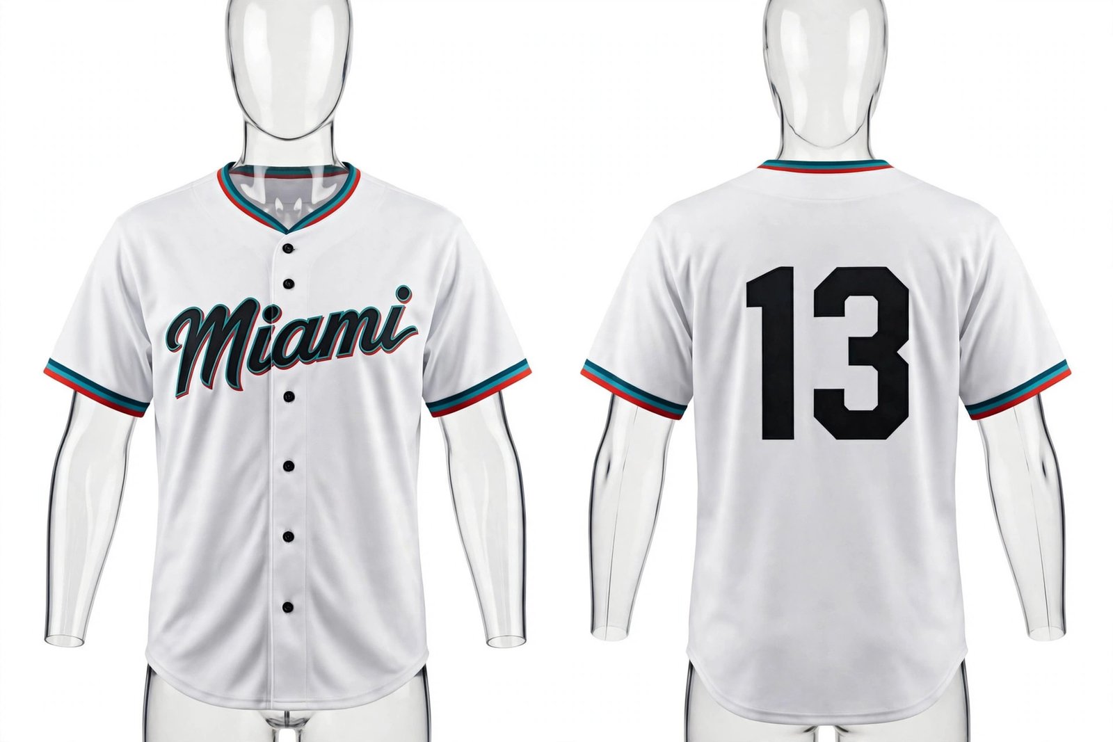 White Miami Marlins style home baseball jersey number 13 - front and back view
