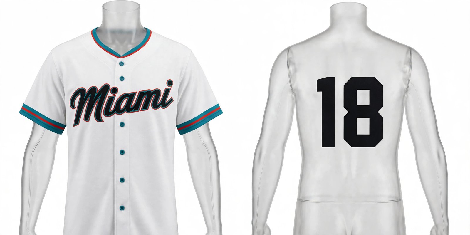 White Miami Marlins style home baseball jersey number 18 - front and back view