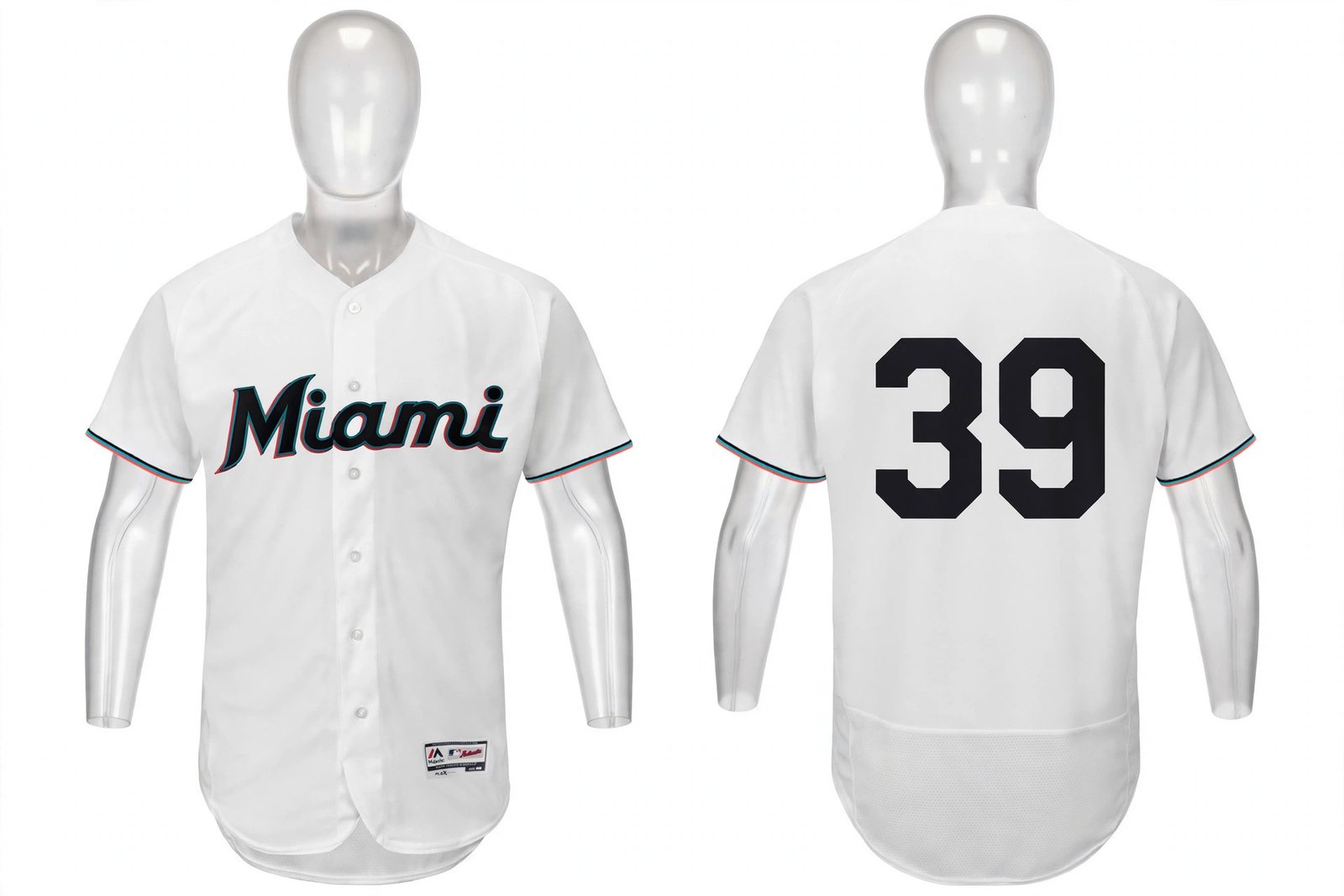 White Miami Marlins style home baseball jersey number 39 - front and back view