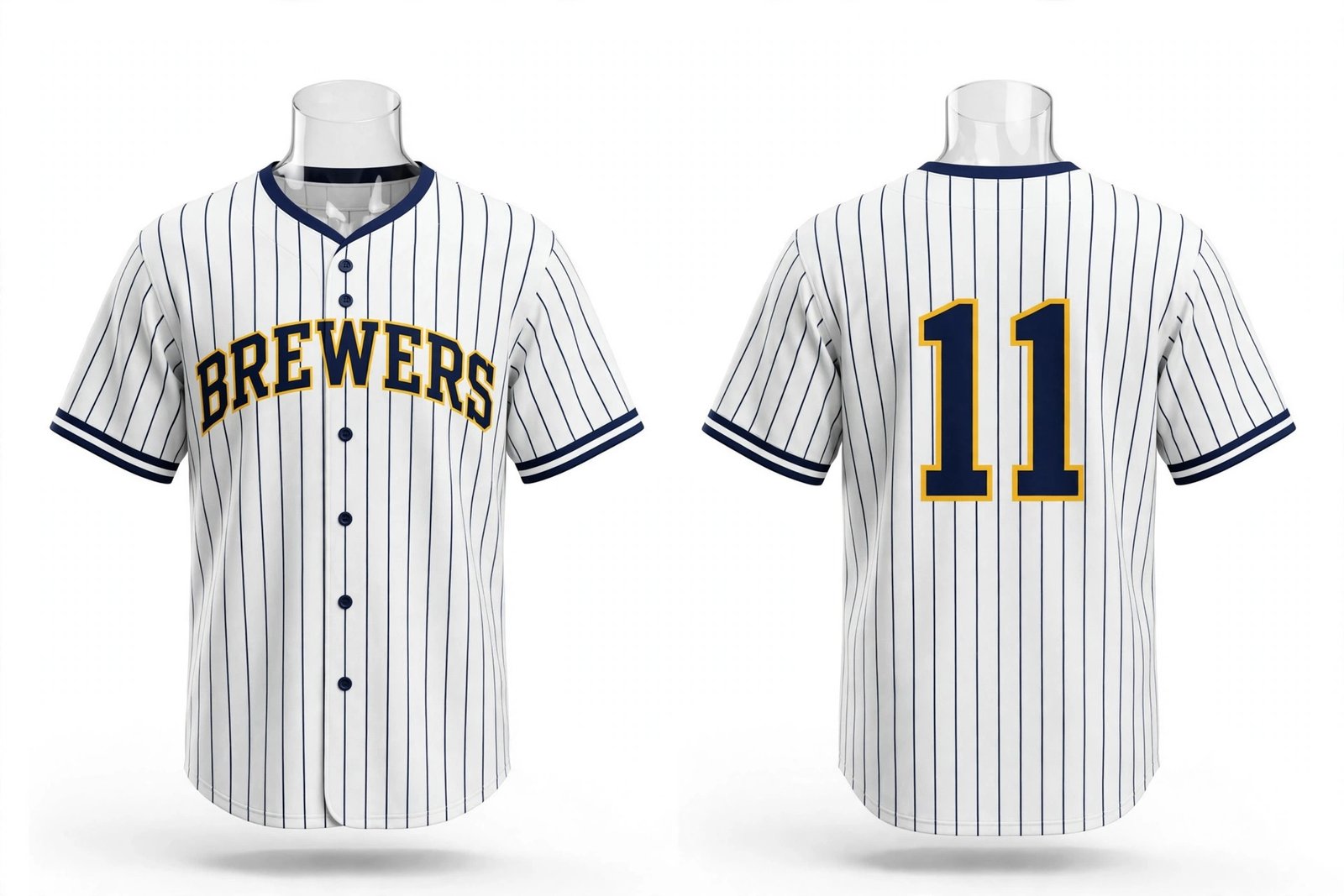 White Milwaukee Brewers style home baseball jersey number 11 - front and back view