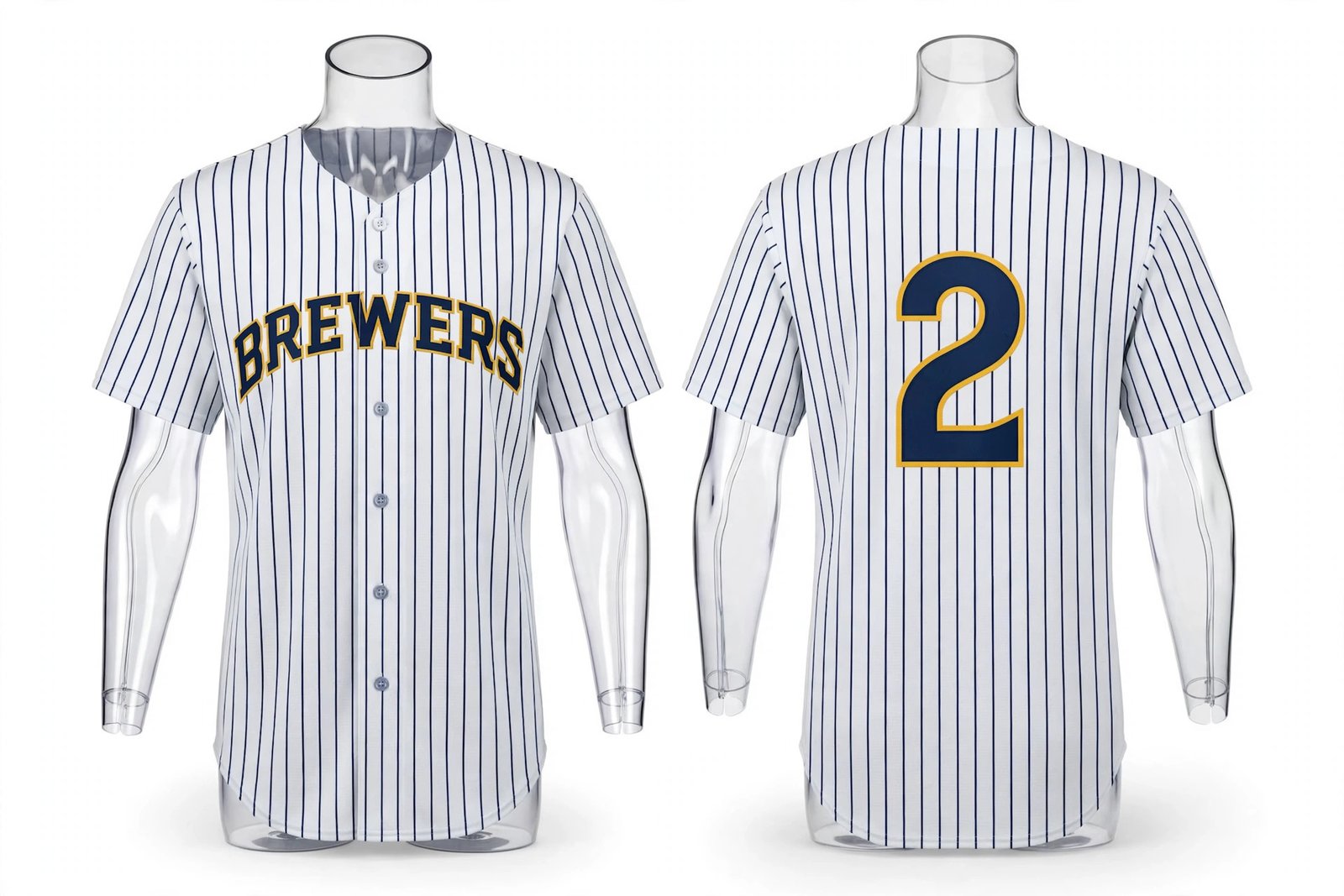 White Milwaukee Brewers style home baseball jersey number 2 - front and back view