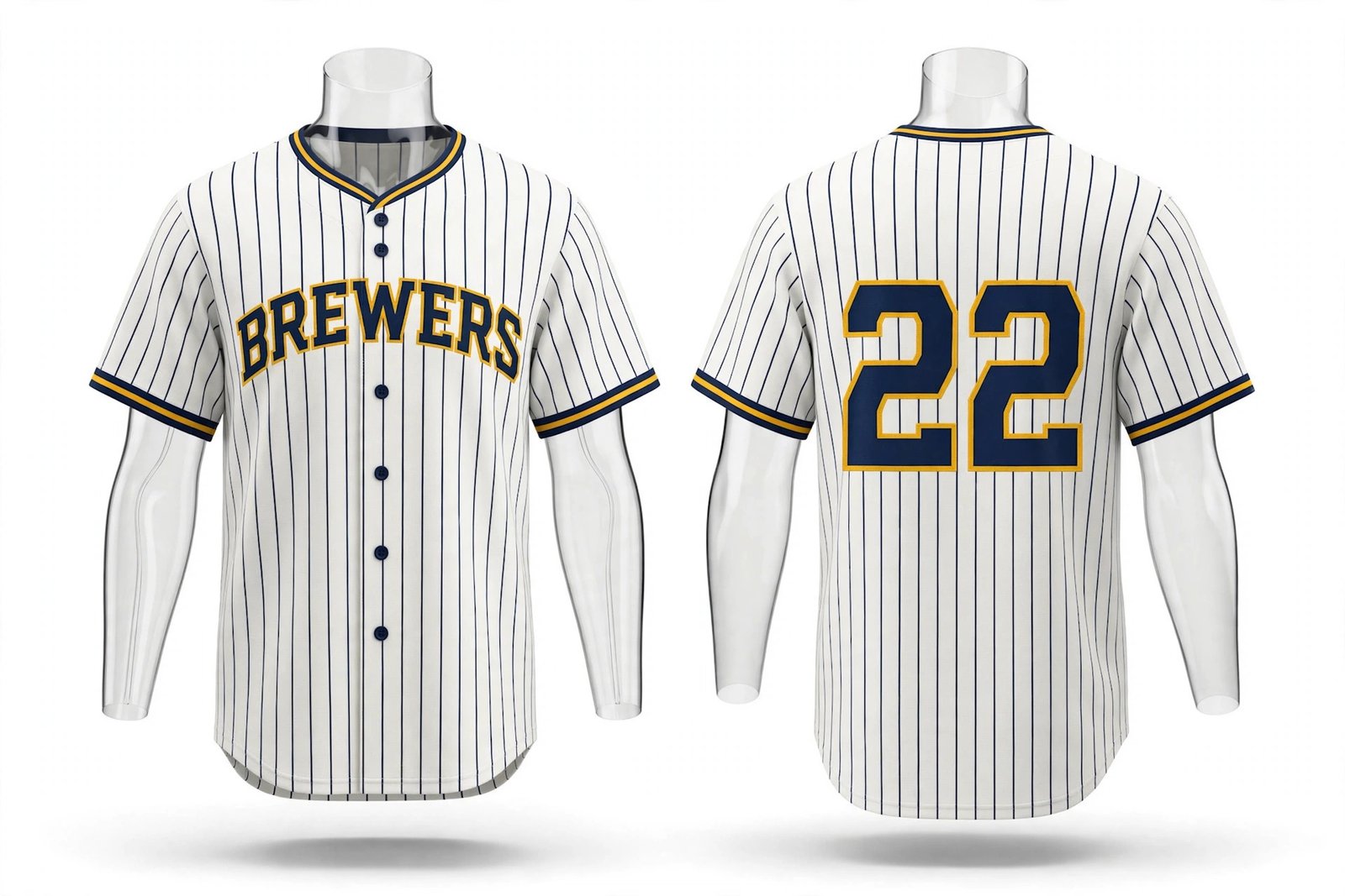 White Milwaukee Brewers style home baseball jersey number 22 - front and back view