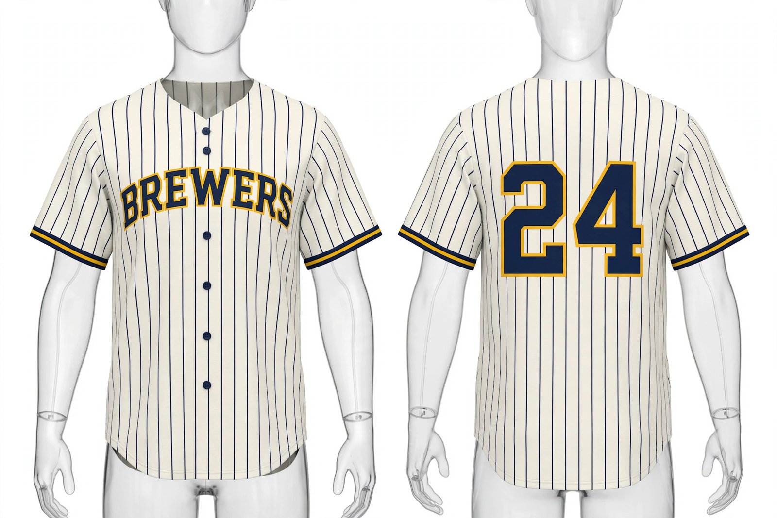 White Milwaukee Brewers style home baseball jersey number 24 - front and back view