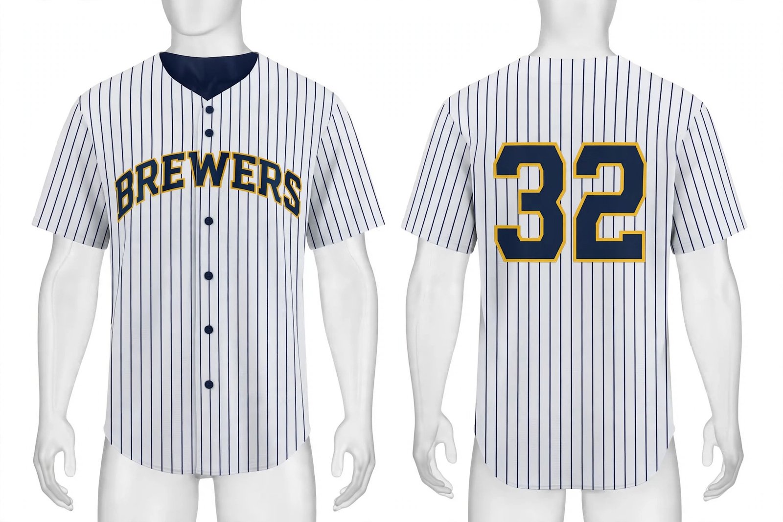 White Milwaukee Brewers style home baseball jersey number 32 - front and back view