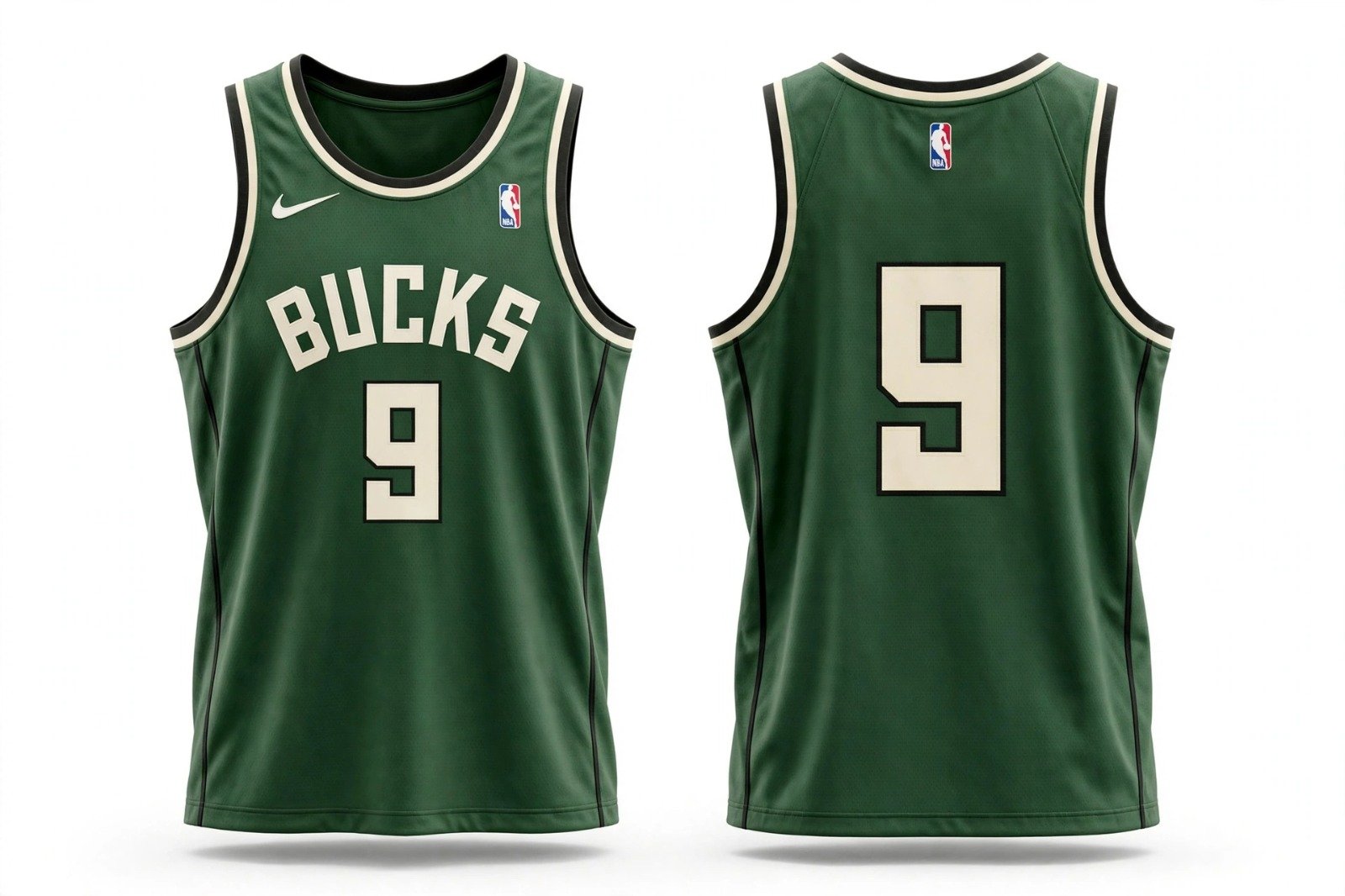 Green Milwaukee Bucks basketball jersey number 9 – front and back view
