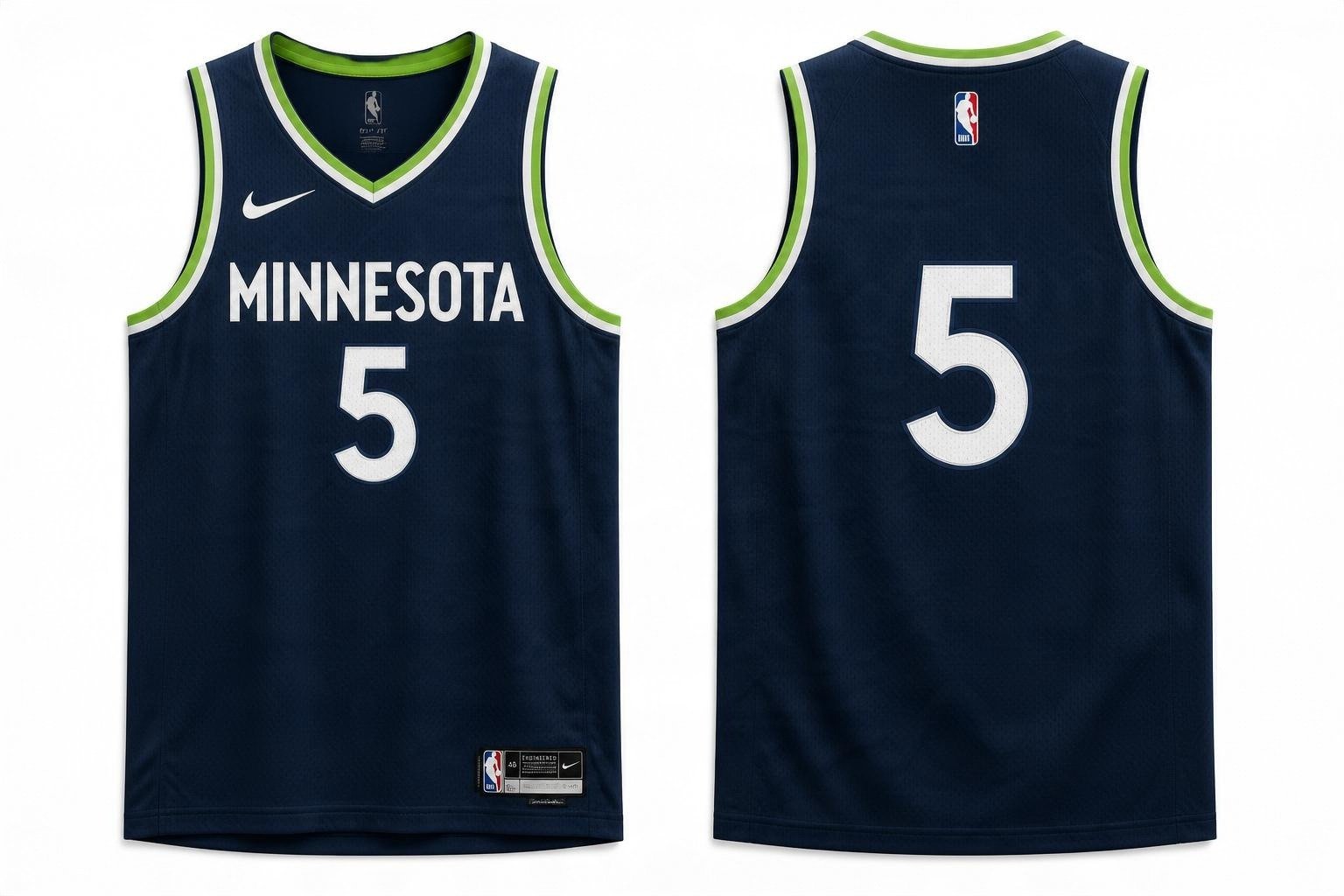 Navy Minnesota Timberwolves basketball jersey number 5 – front and back view