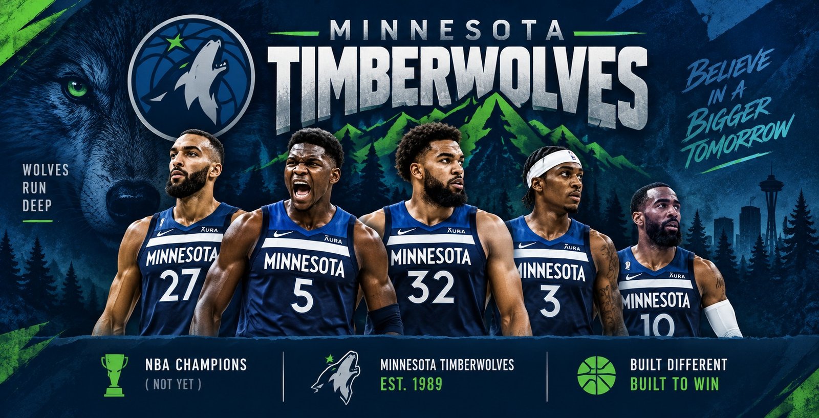 Minnesota Timberwolves players in navy jerseys – 2026-27 team