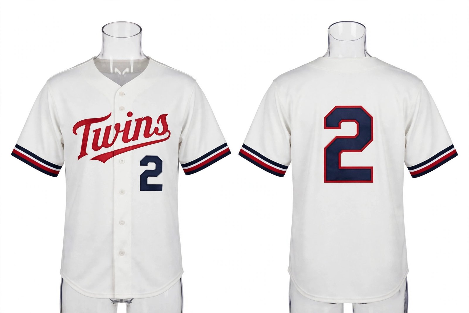 White Minnesota Twins style home baseball jersey number 2 - front and back view