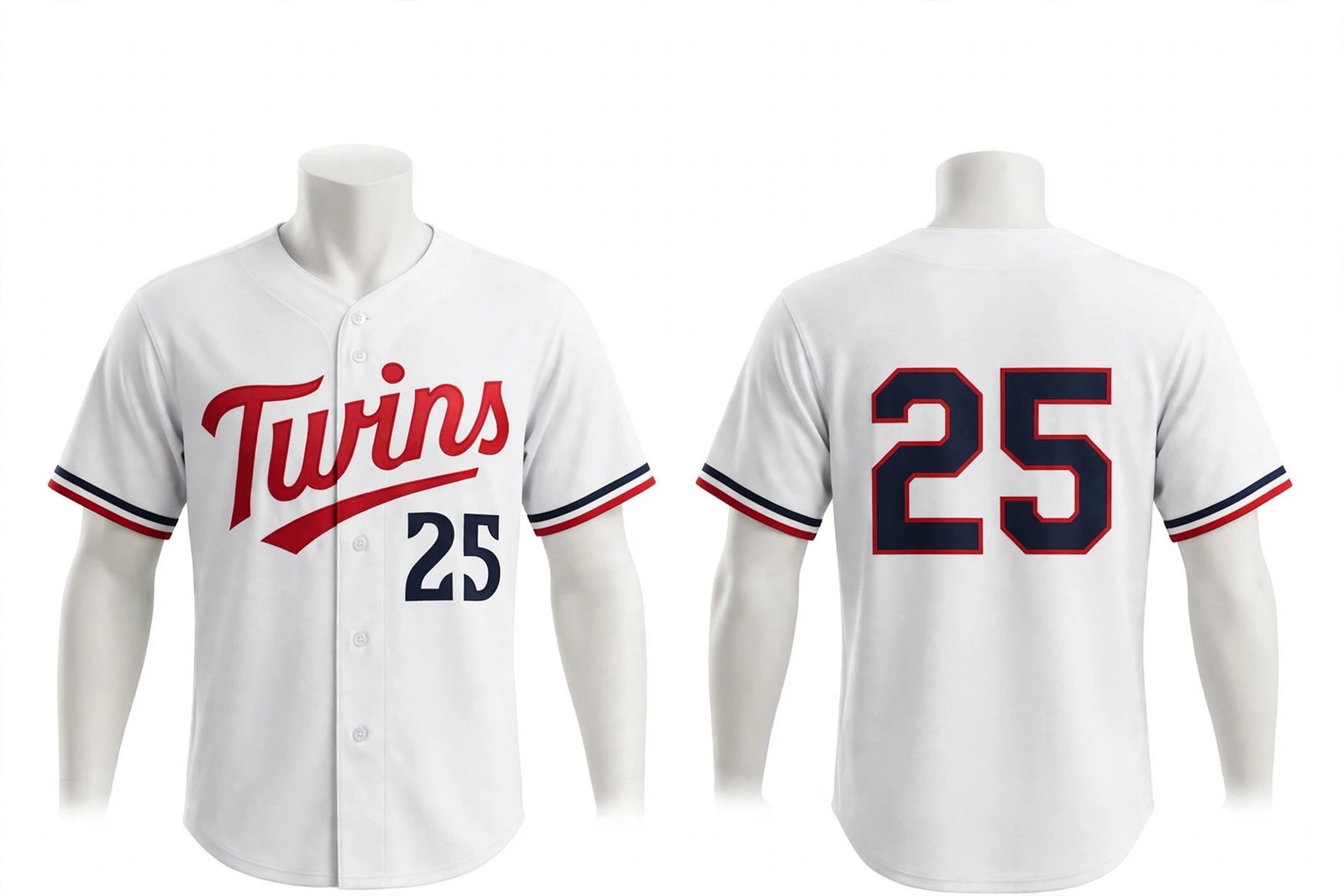 White Minnesota Twins style home baseball jersey number 25 - front and back view