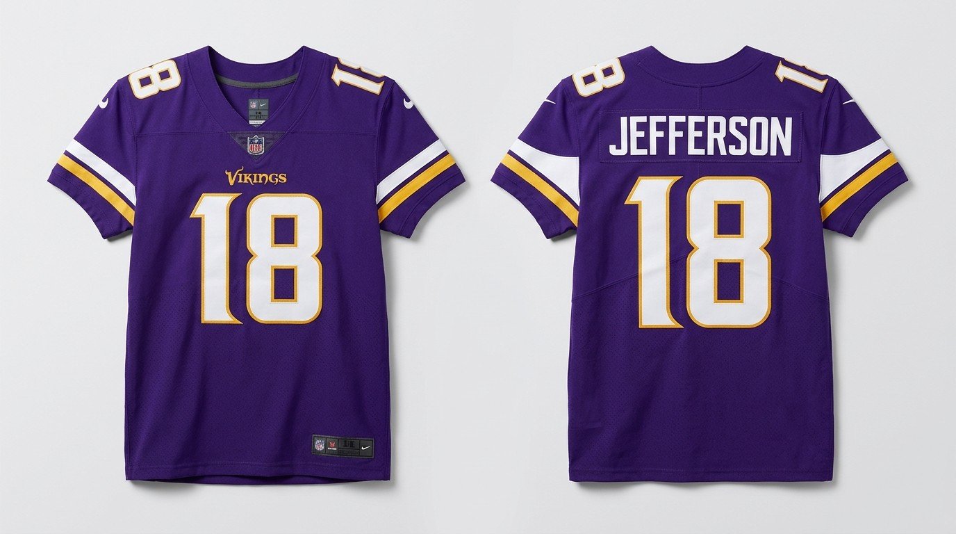 Purple Minnesota Vikings style football jersey number 18 Jefferson - front and back view