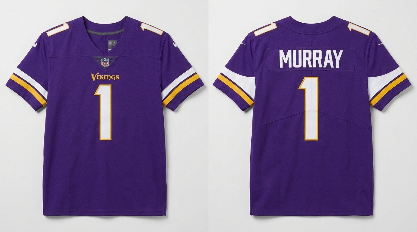 Purple Minnesota Vikings style football jersey number 1 Murray - front and back view