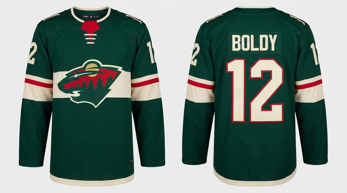 Green Minnesota Wild style hockey jersey number 12 - front and back view