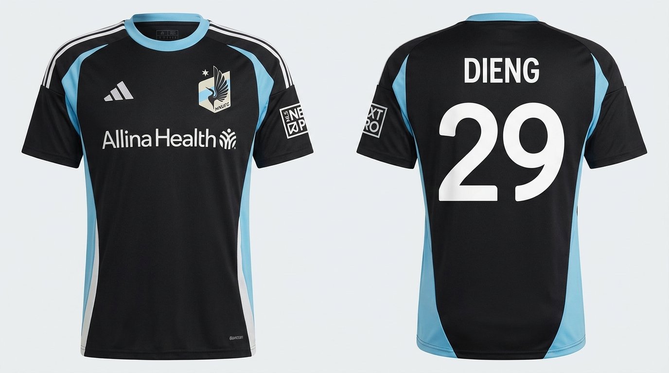 Black and sky blue MNUFC2 style soccer jersey number 29 - front and back view