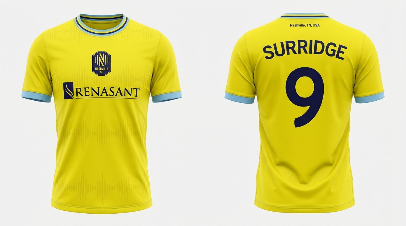 Gold Nashville SC style soccer jersey number 9 - front and back view