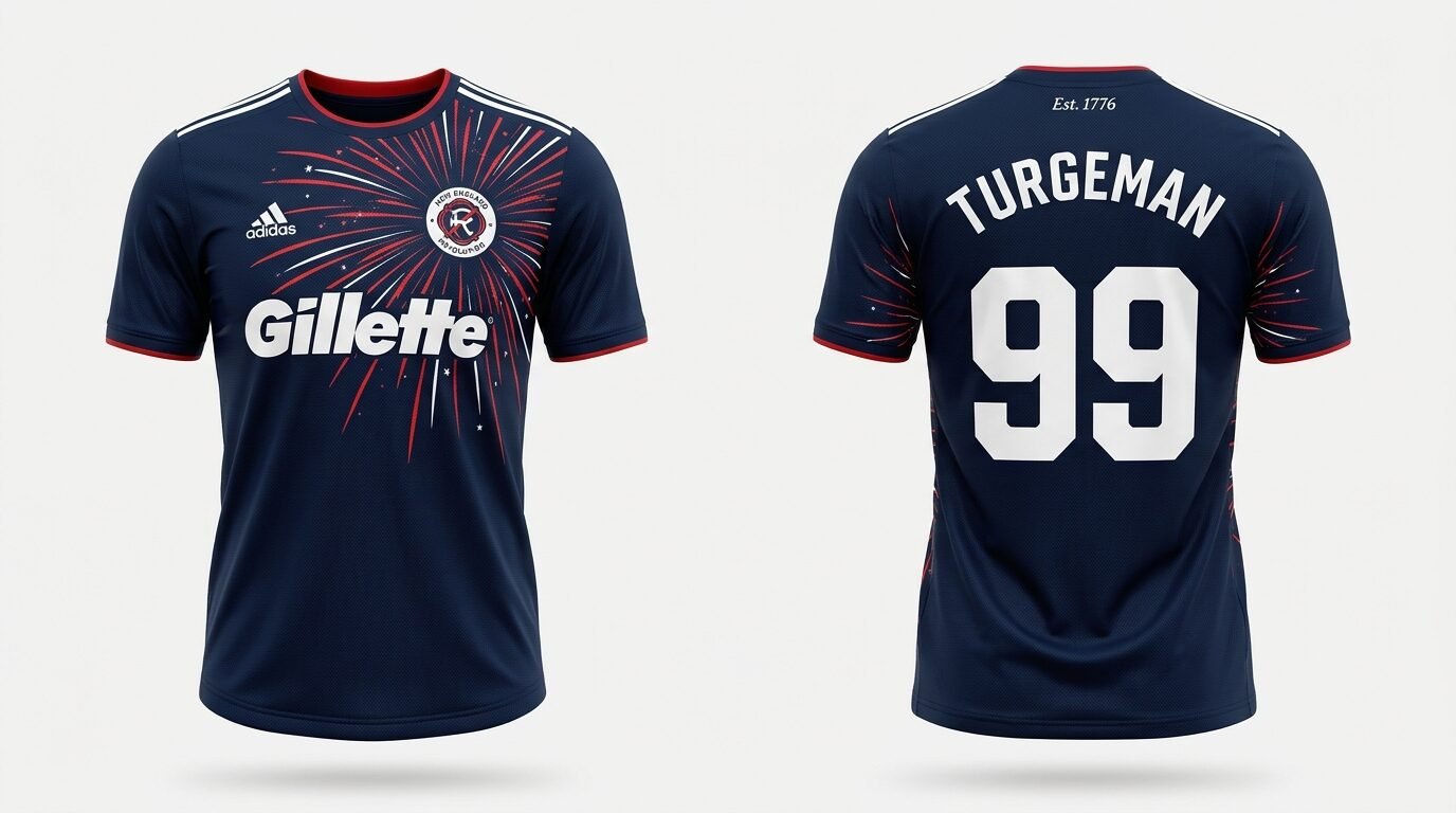 Navy New England Revolution style soccer jersey number 99 - front and back view