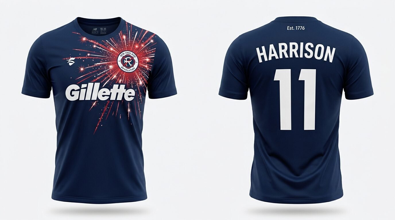 Navy New England Revolution style soccer jersey number 11 - front and back view