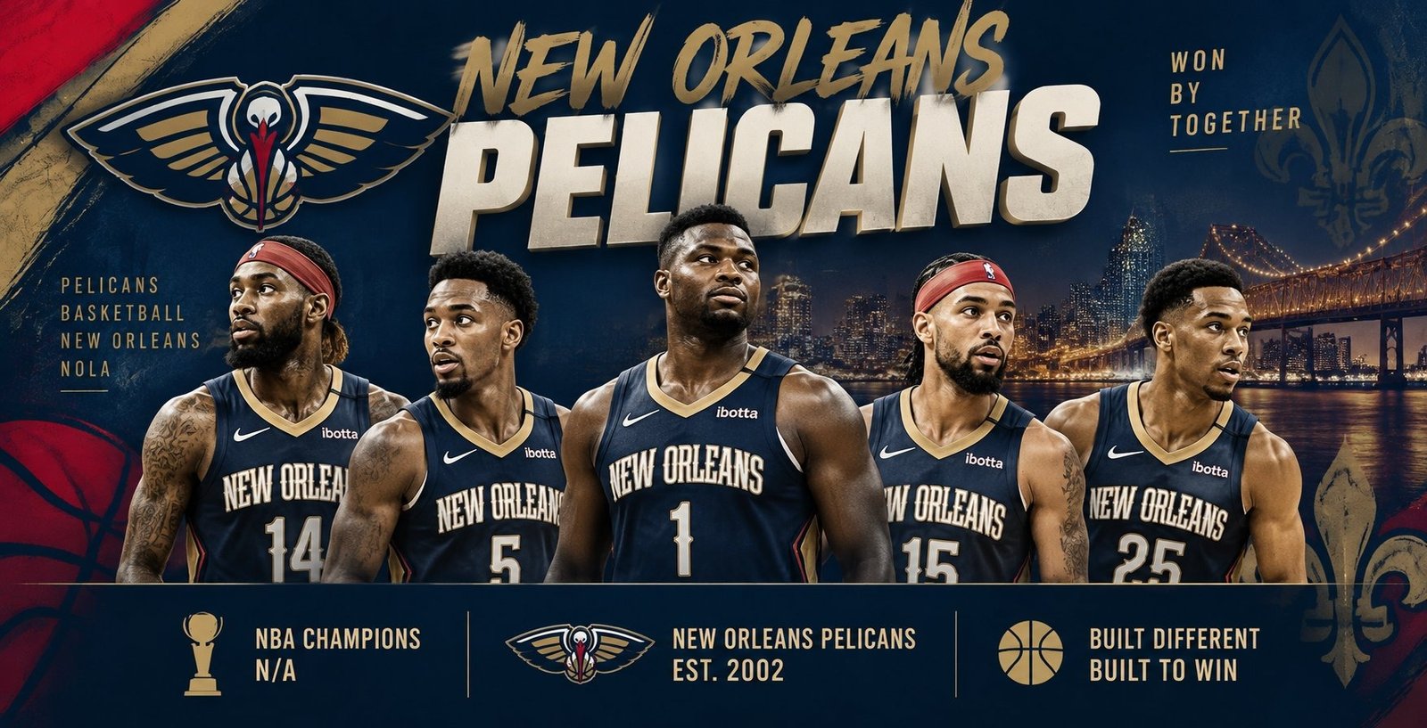 New Orleans Pelicans players in navy jerseys – 2026-27 team