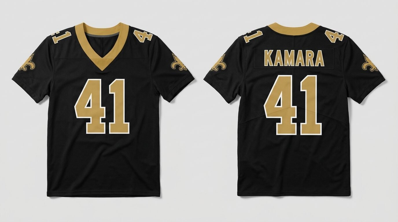 Black New Orleans Saints style football jersey number 41 - front and back view