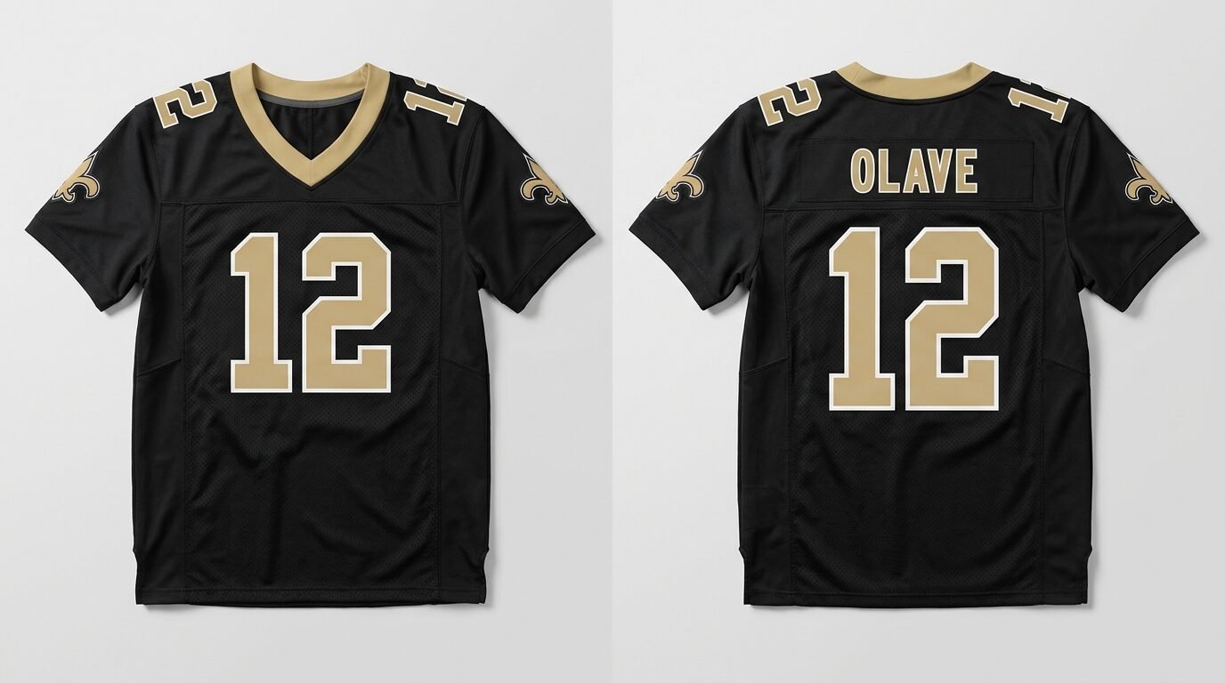 Black New Orleans Saints style football jersey number 12 - front and back view
