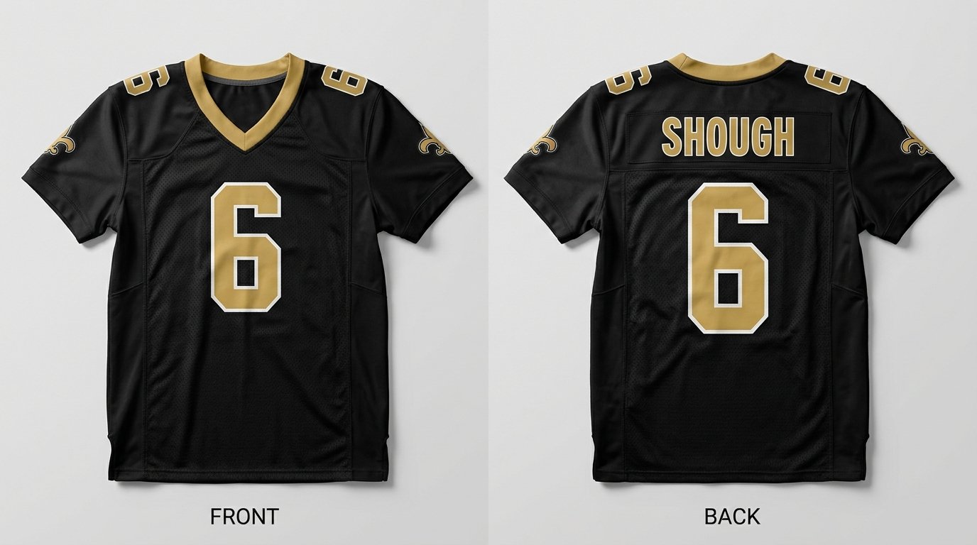 Black New Orleans Saints style football jersey number 6 - front and back view