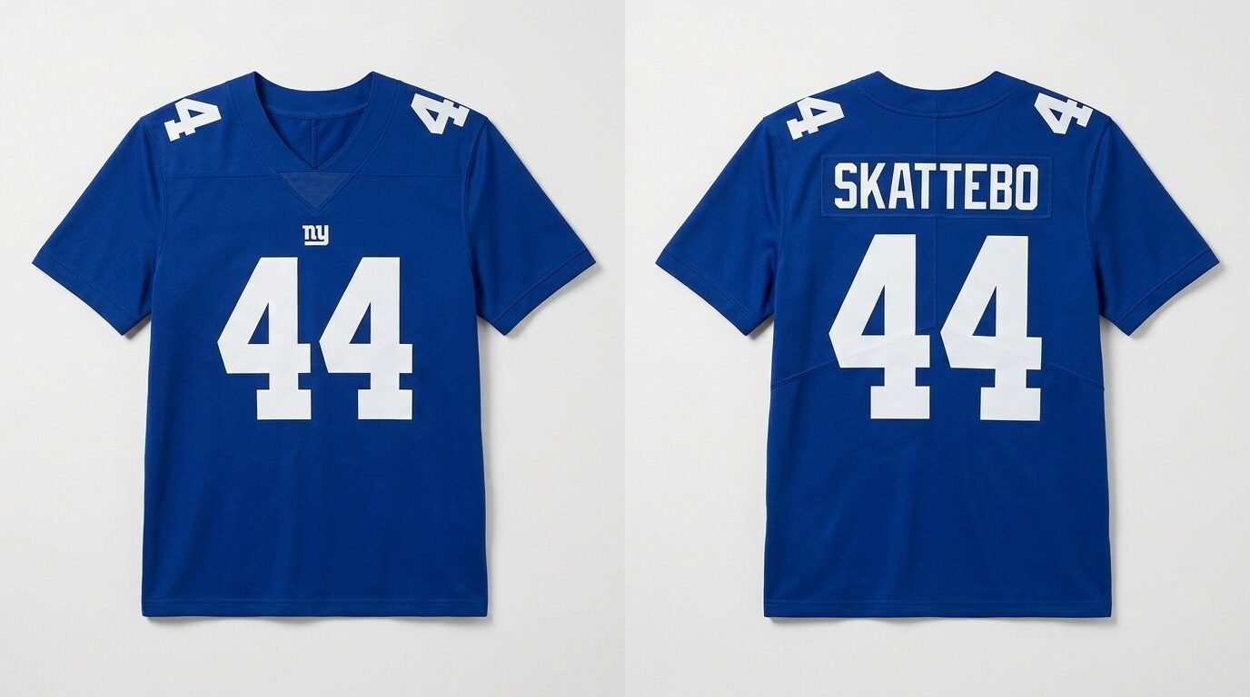 Royal blue New York Giants style football jersey number 44 - front and back view