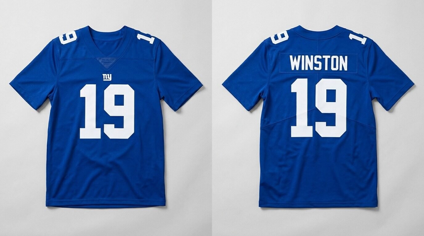 Royal blue New York Giants style football jersey number 19 - front and back view