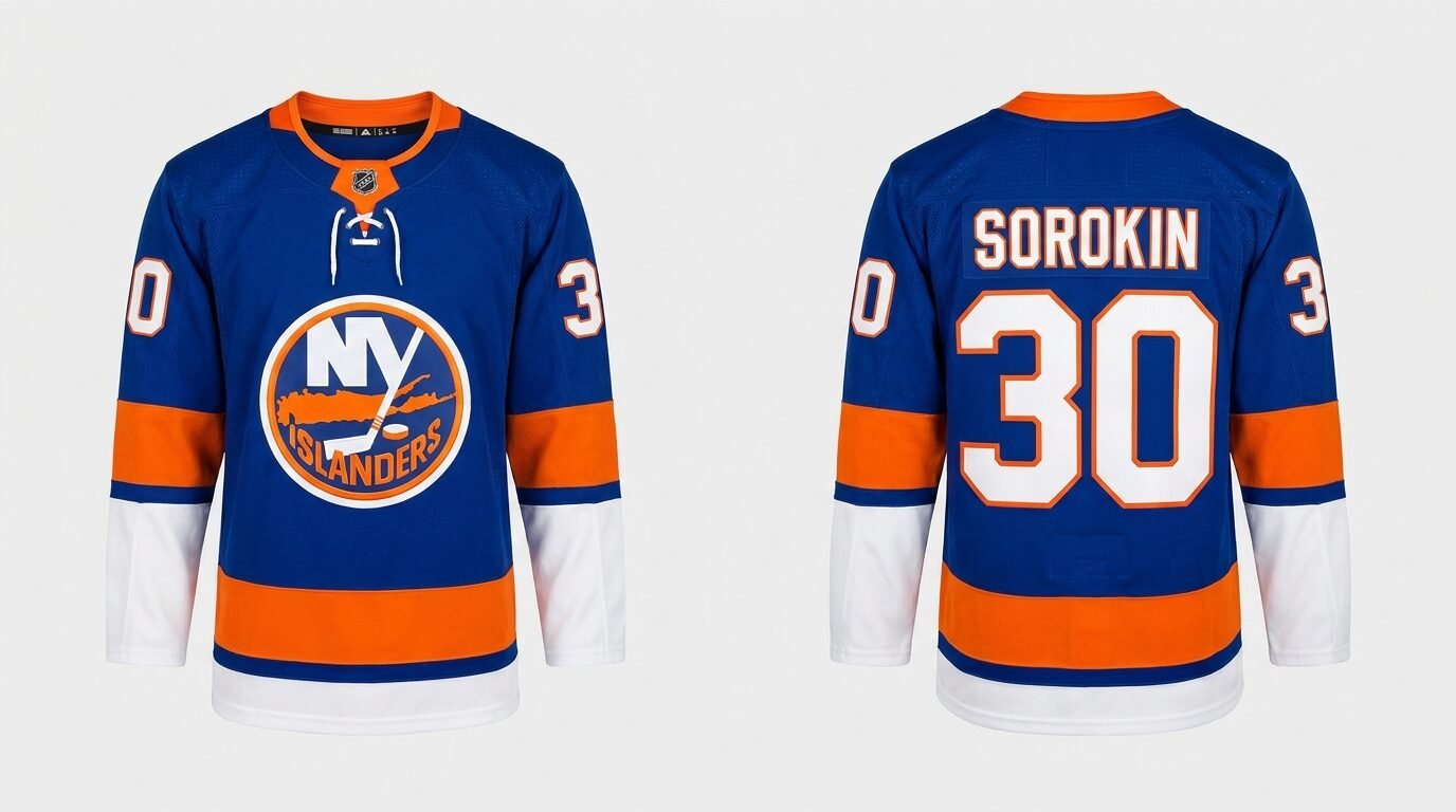 Blue New York Islanders style hockey jersey number 30 - front and back view