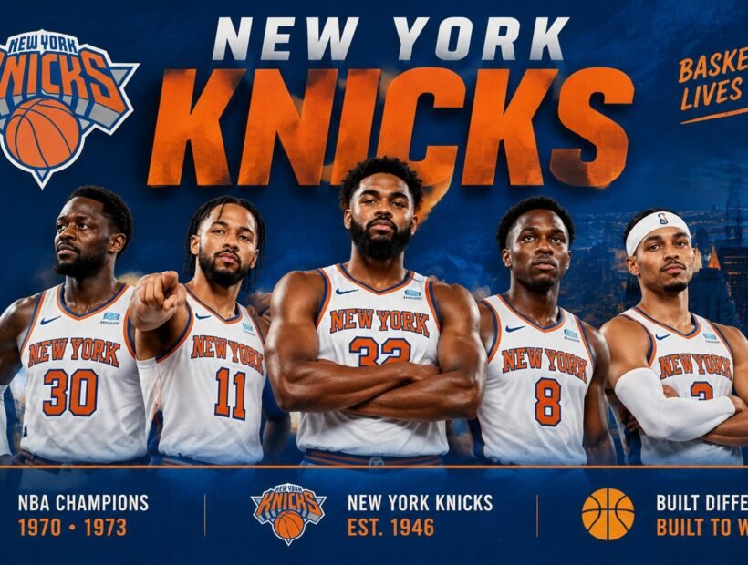 New York Knicks players in white jerseys – 2026-27 team