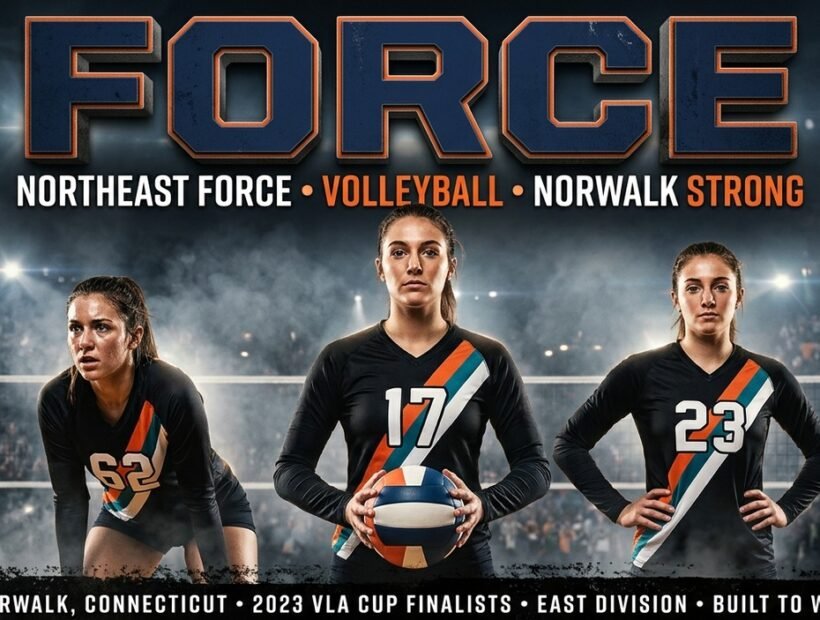 Northeast Force 2026 poster banner — Dailey Minyard, Bridges and Dubiel in the black sash VLA jerseys