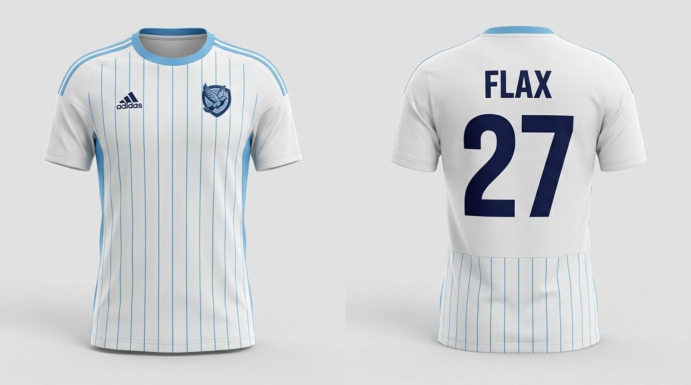 White and sky blue NYCFC II style soccer jersey number 27 - front and back view