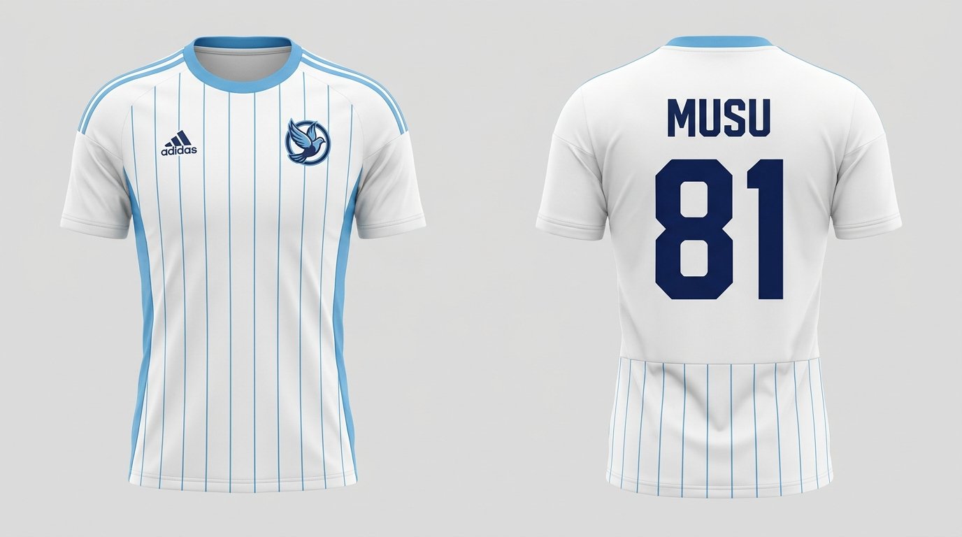 White and sky blue NYCFC II style soccer jersey number 81 - front and back view