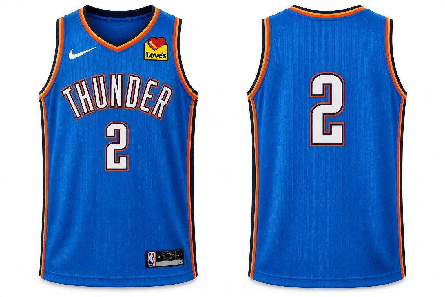 Blue Oklahoma City Thunder basketball jersey number 2 – front and back view