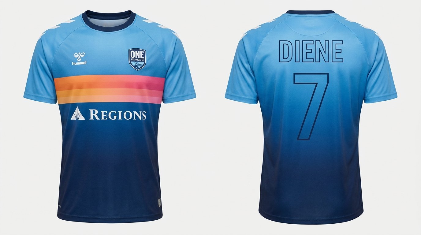 Blue One Knoxville SC style soccer jersey number 7 - front and back view