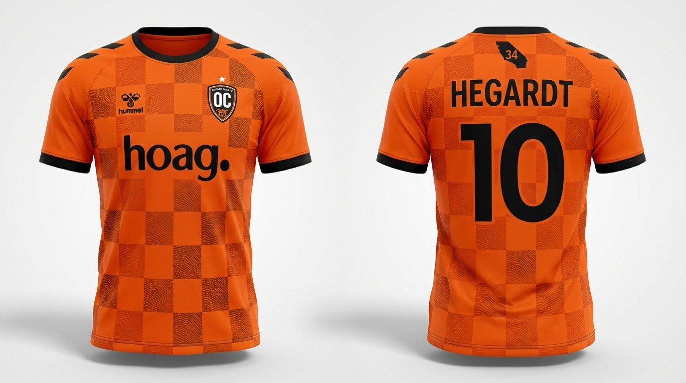 Orange Orange County SC style soccer jersey number 10 - front and back view