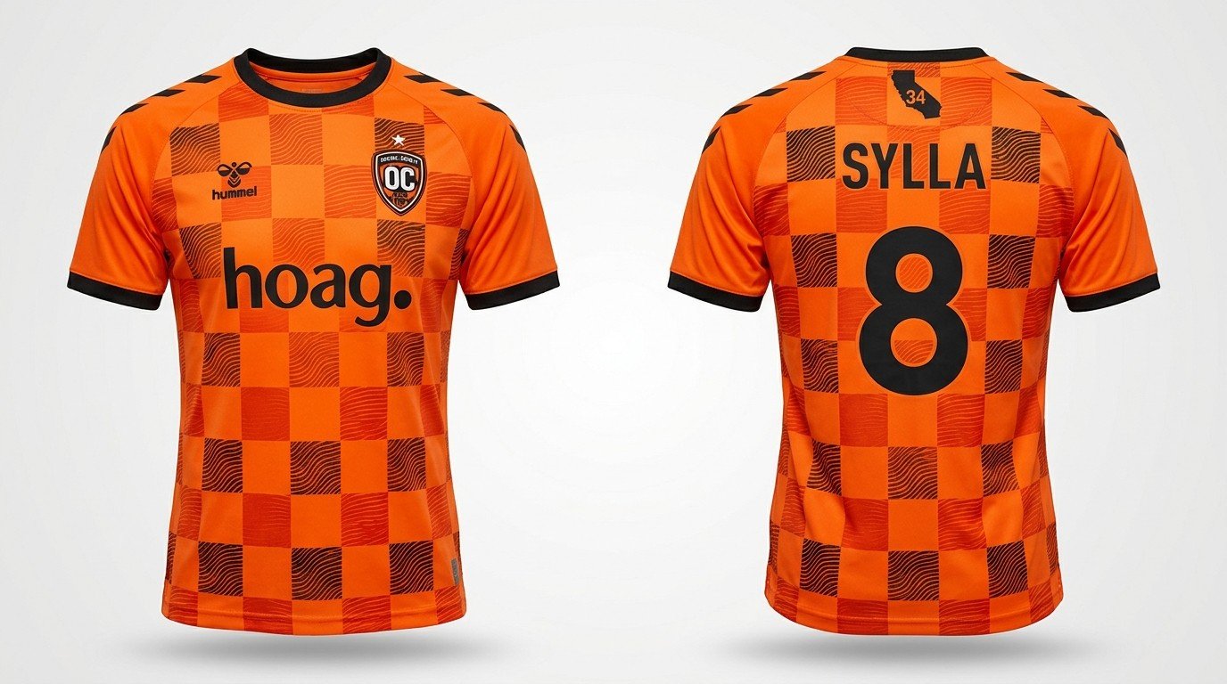 Orange Orange County SC style soccer jersey number 8 - front and back view