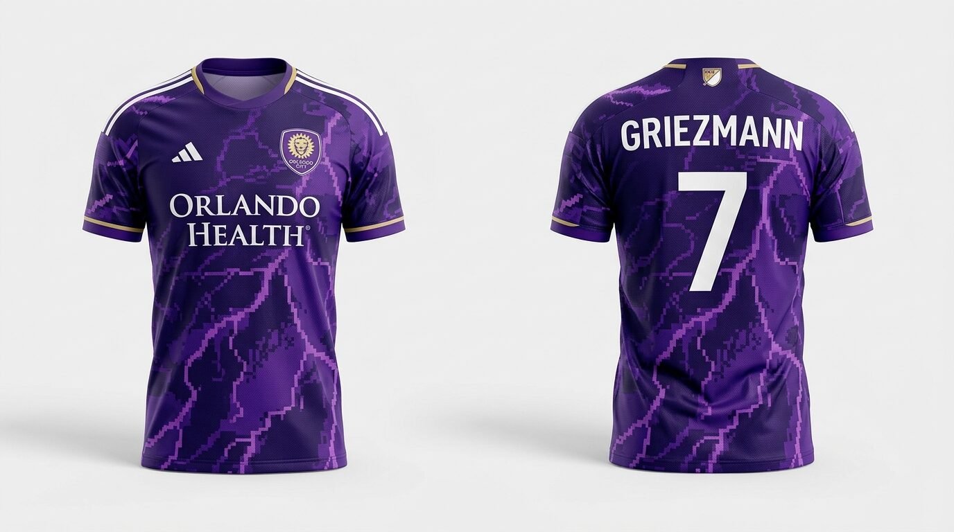 Purple Orlando City style soccer jersey number 7 - front and back view