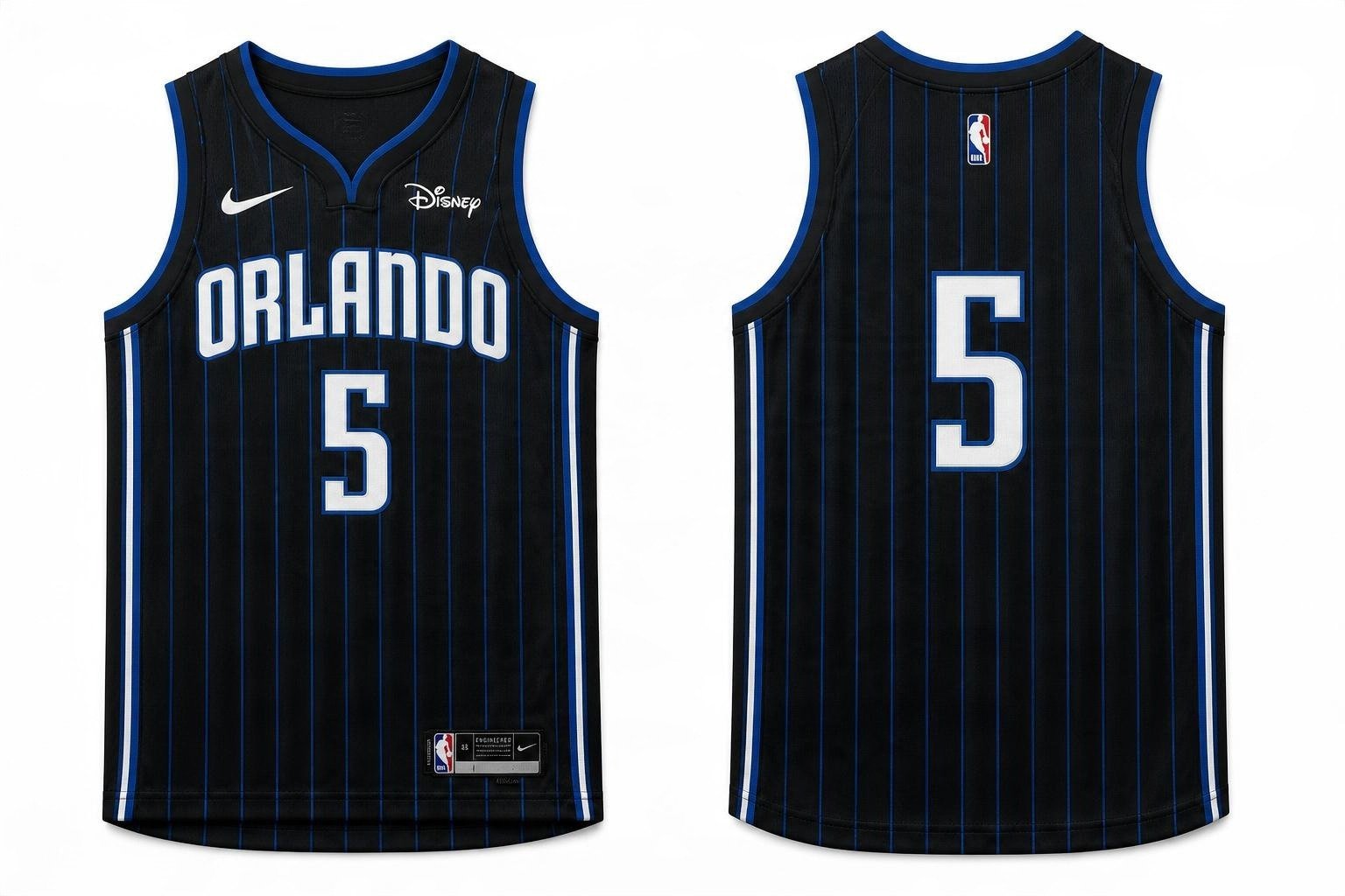 Black Orlando Magic basketball jersey number 5 – front and back view