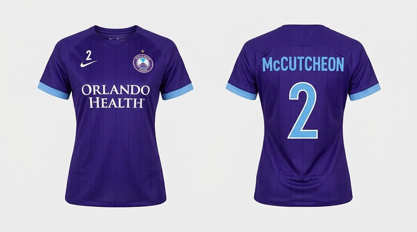 Purple Orlando Pride style soccer jersey number 2 - front and back view