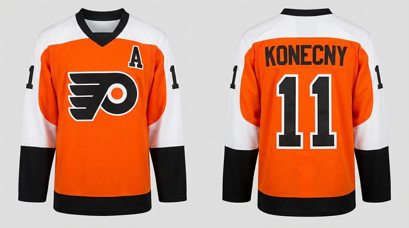 Orange Philadelphia Flyers style hockey jersey number 11 - front and back view